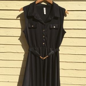 Lovely Day Black Dress With Pockets and Belt